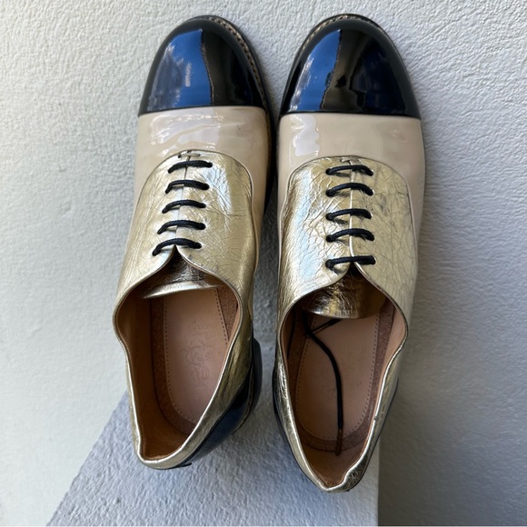 The Office of Angela Scott Ms. Baker Black Cream Leather Toe Cap Oxford Shoes - Picture 14 of 16